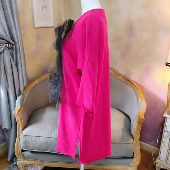 Hot pink sweatshirt tunic with statement tulle, size L - Picture 6 of 10